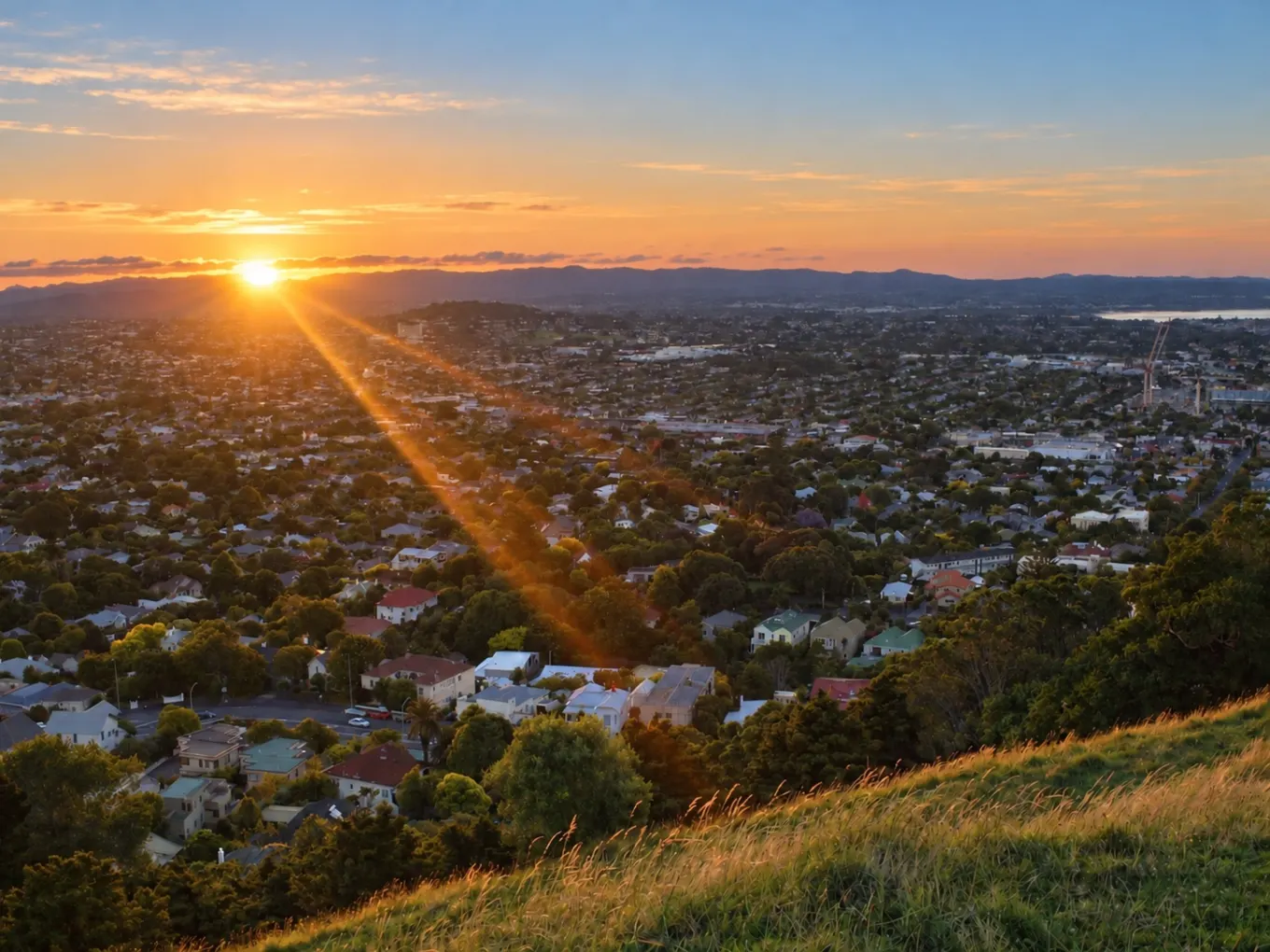 Sunset over Auckland from the top of Mount Eden