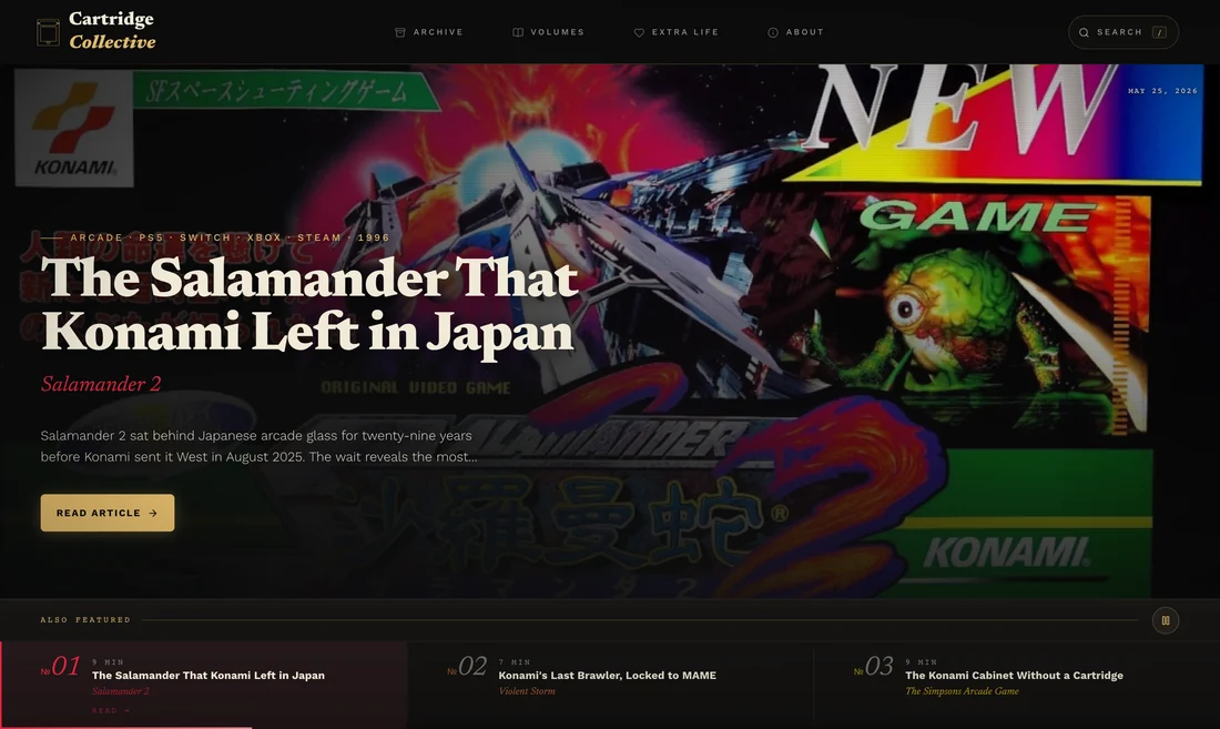 Cartridge Collective home page featuring an article on Salamander 2